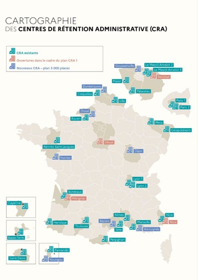 géolocalisation des centres de rétention administrative en France
